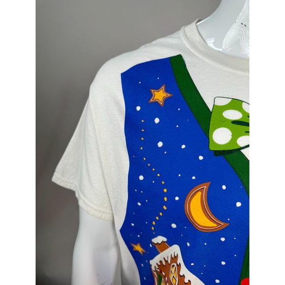 Christmas Holiday Gildan Faux Vest Gingerbread TShirt Large White Cotton - Picture 6 of 16